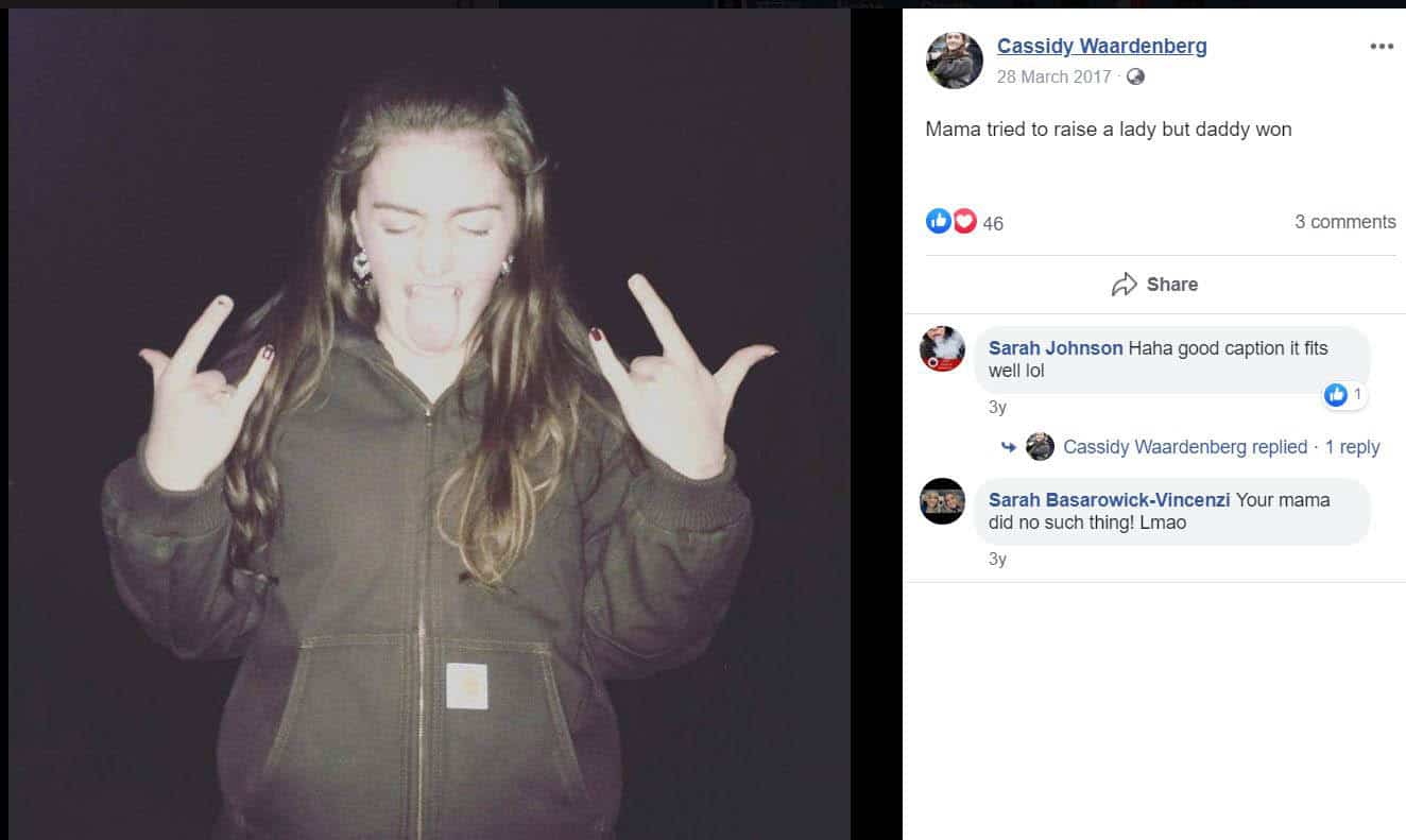 Cassidy Mceown facebook post saying influence by daddy.